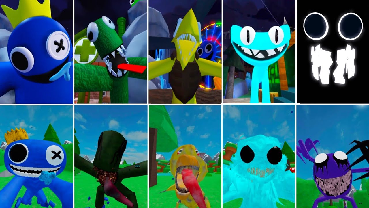 Rainbow friends chapter 2 all Monsters Jumpscars V's Rainbow Hungry friends all Jumpscars 