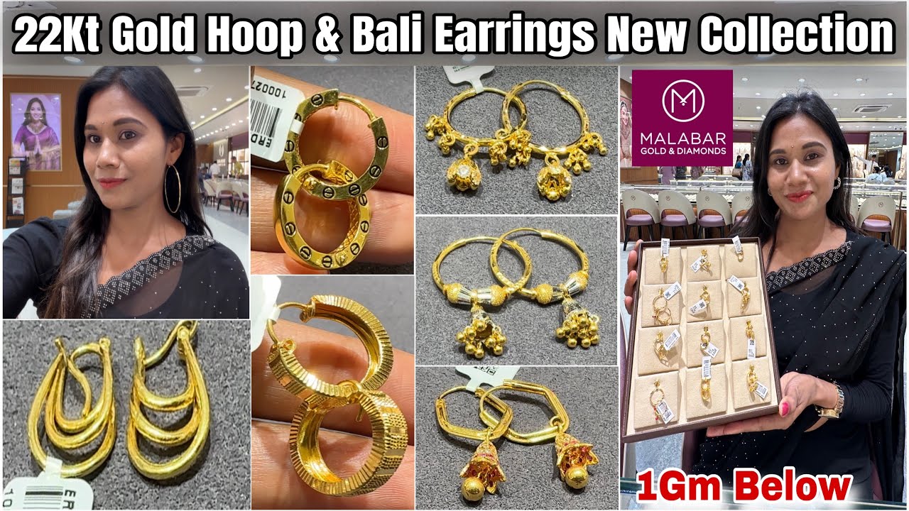 Rs.7500 Starts😱Malabar Gold Hoop Earrings Bali Earrings|Lightweight Gold Hoop Bali Earrings Wt Price