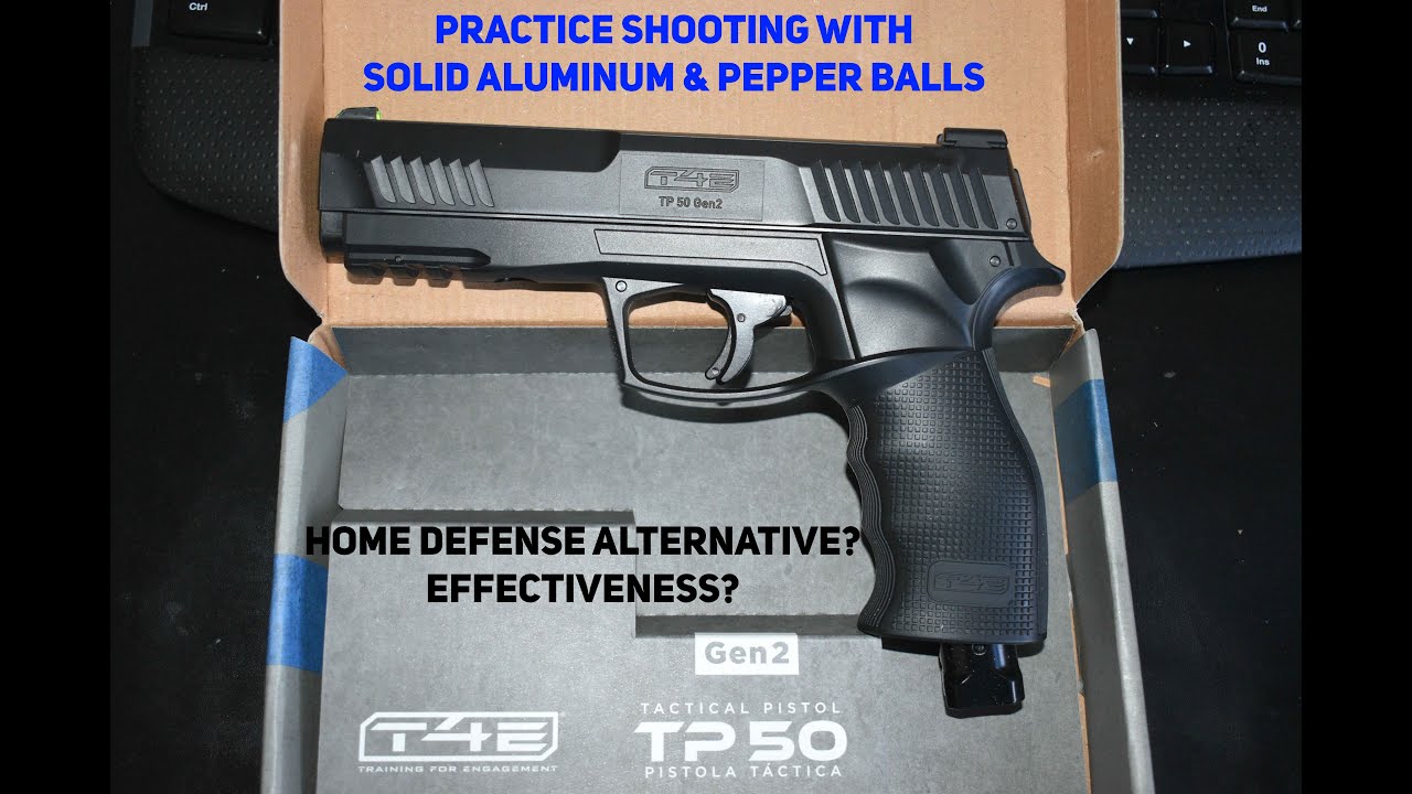 T4E TP50 Less Lethal Marker/Launcher - Practice Shooting with Solid Aluminum & Pepper Balls