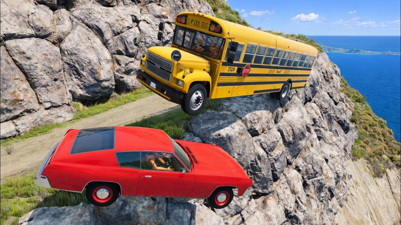 Unbelievable School Bus Vs Car Accident On Cliff Road 😧 Realistic Demeage | BeamNG.drive#217 