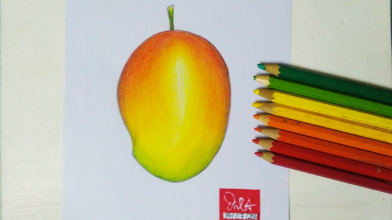 How to draw and color a Mango with pencil color tutorial video for students.