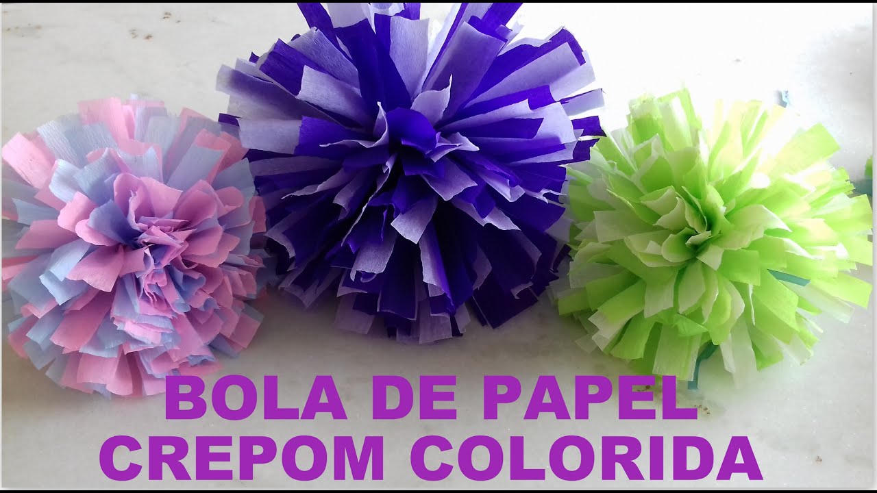 DIY BOLA DE PAPEL CREPOM COLORIDA -  POMPOM DE SEDA FÁCIL DE FAZER