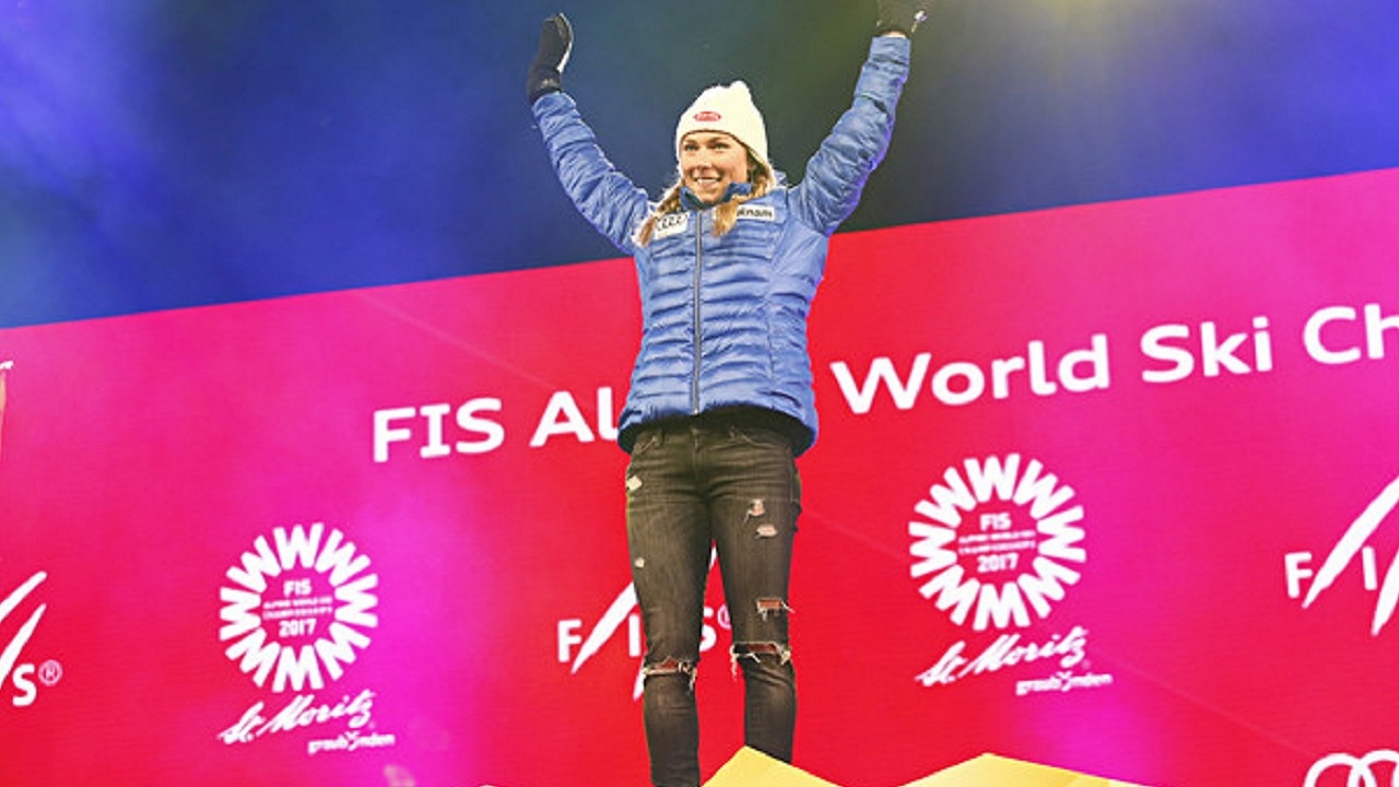 Mikaela Shiffrin • St. Moritz World Champs Slalom Gold Medal Ceremony • 2017 [HD]