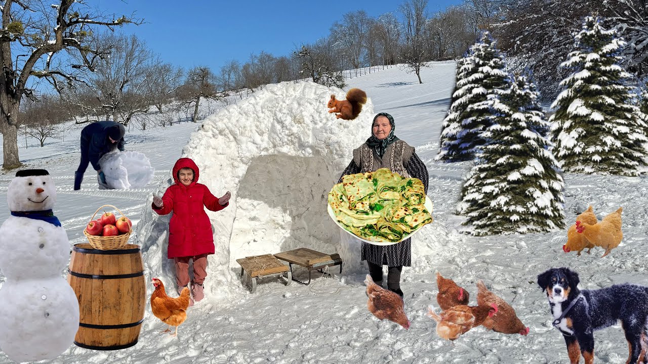 Уютный день в деревне 🌞 Бабушка готовит тонкие лепешки с мясом и зеленью