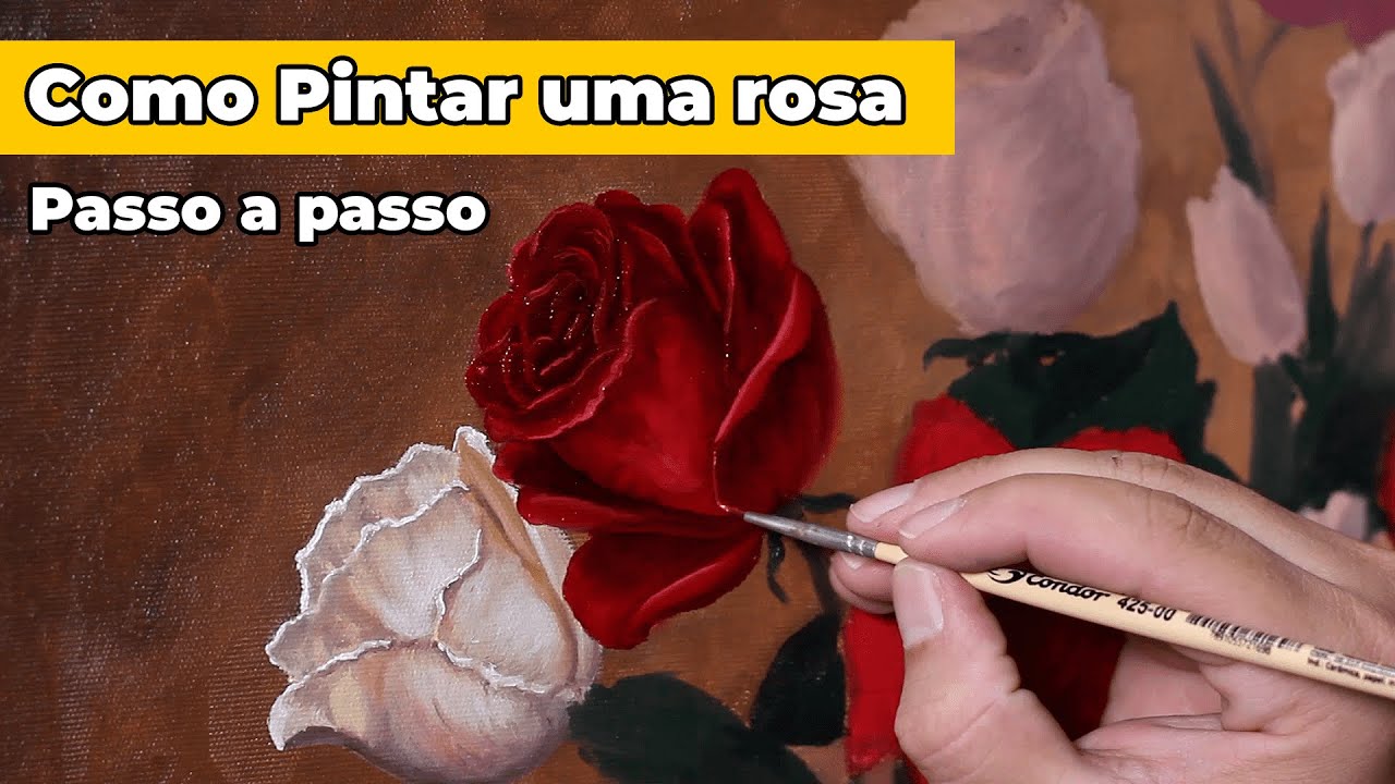 Como pintar uma rosa | Tutorial de pintura em tela