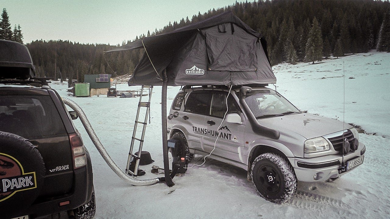 Overlanding in Snow. Winter Truck Camping in Snow Romania