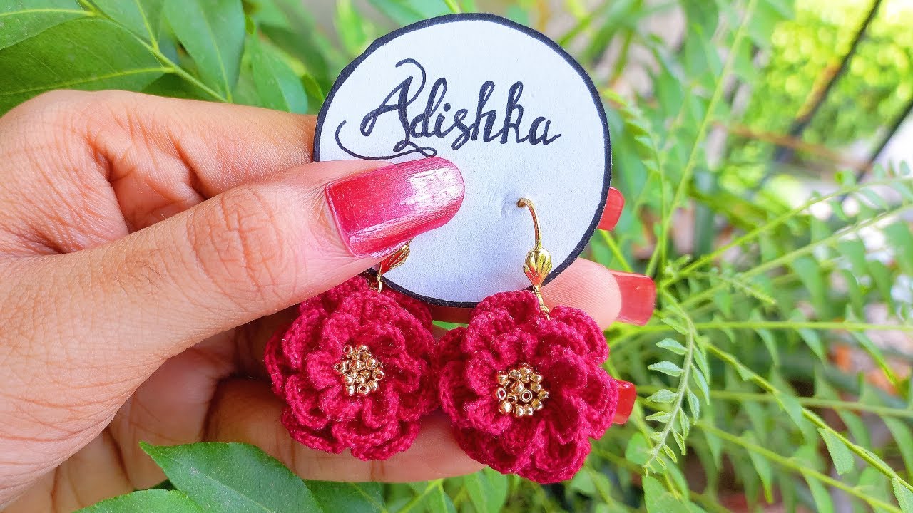 How to make Beautiful Crochet Red Flower Earrings | Simple Step by Step  DIY tutorial (HINDI)