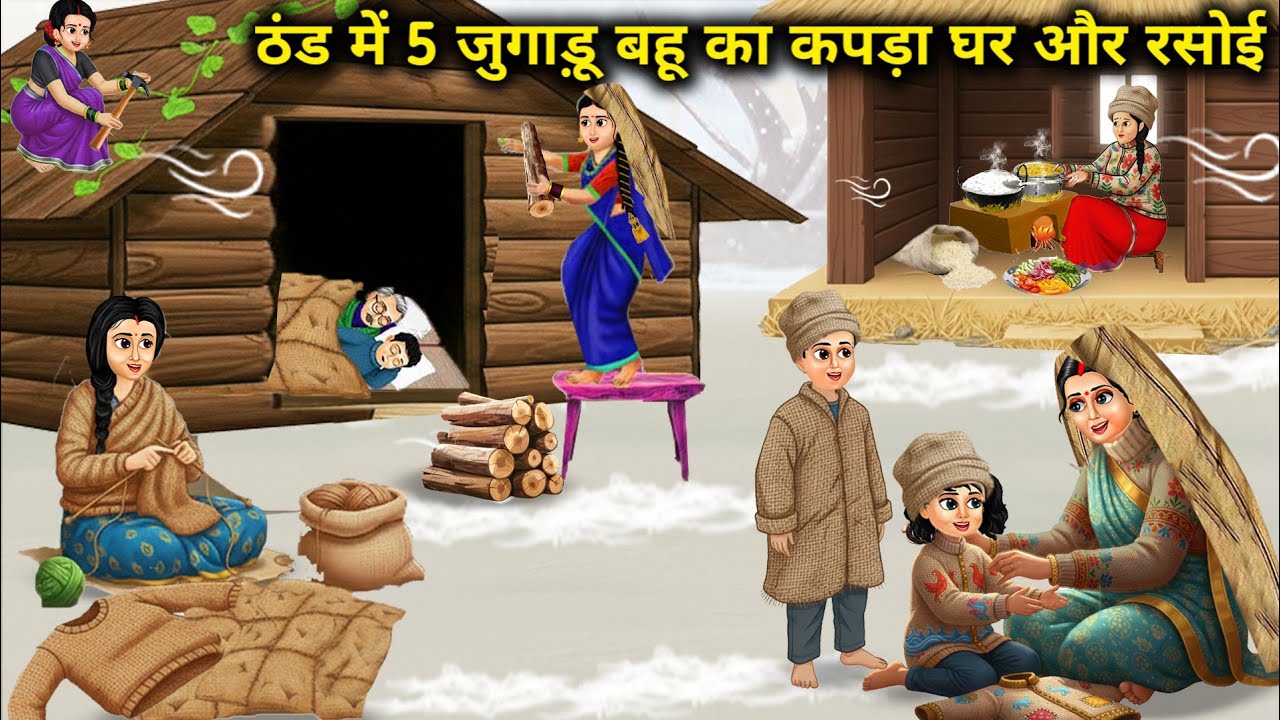 ठंड में 5 जुगाड़ू बहू का कपड़ा घर और रसोई | 5 Jugaadu Daughter-in-law's Clothes, Home |Cartoon Video