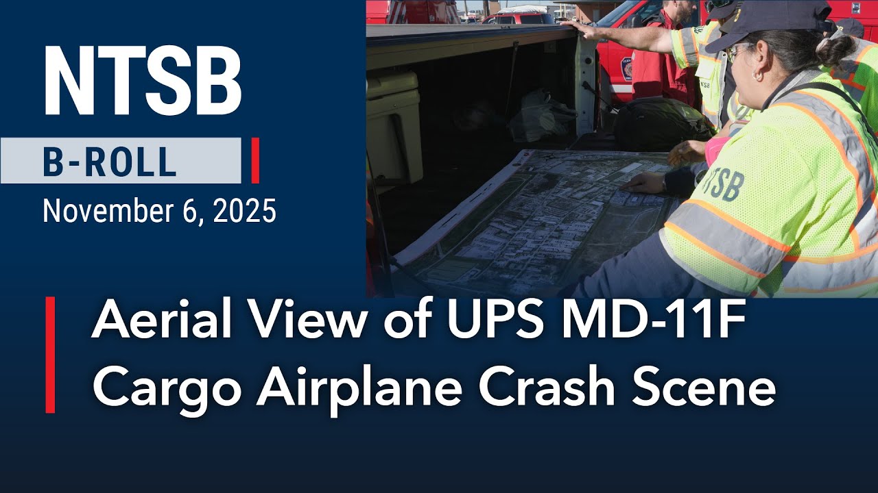 NTSB B-Roll - Aerial View of UPS Cargo Airplane Crash Scene in Louisville, KY