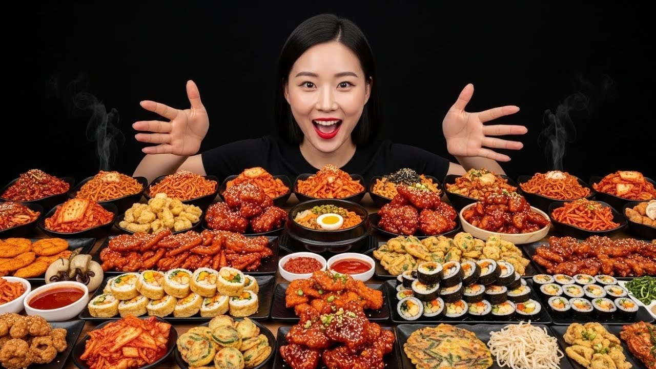 EATING ASMR | Classic Korean Feast – Kimchi, Jjajangmyeon, Bibimbap, Gimbap, Bulgogi