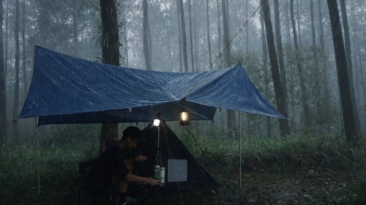 Relaxing in a tent alone enjoying the misty rain⛈️ SOLO CAMPING IN HEAVY RAIN - ASMR RAIN CAMPING