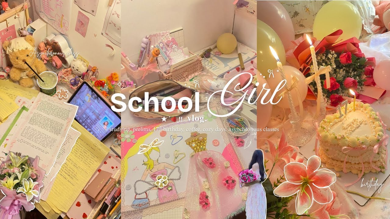 ⋆. 𐙚 School Girl Vlog🍓 prelims, studying, cramming, coffee, 17th birthday, & note takings✦☺︎ 