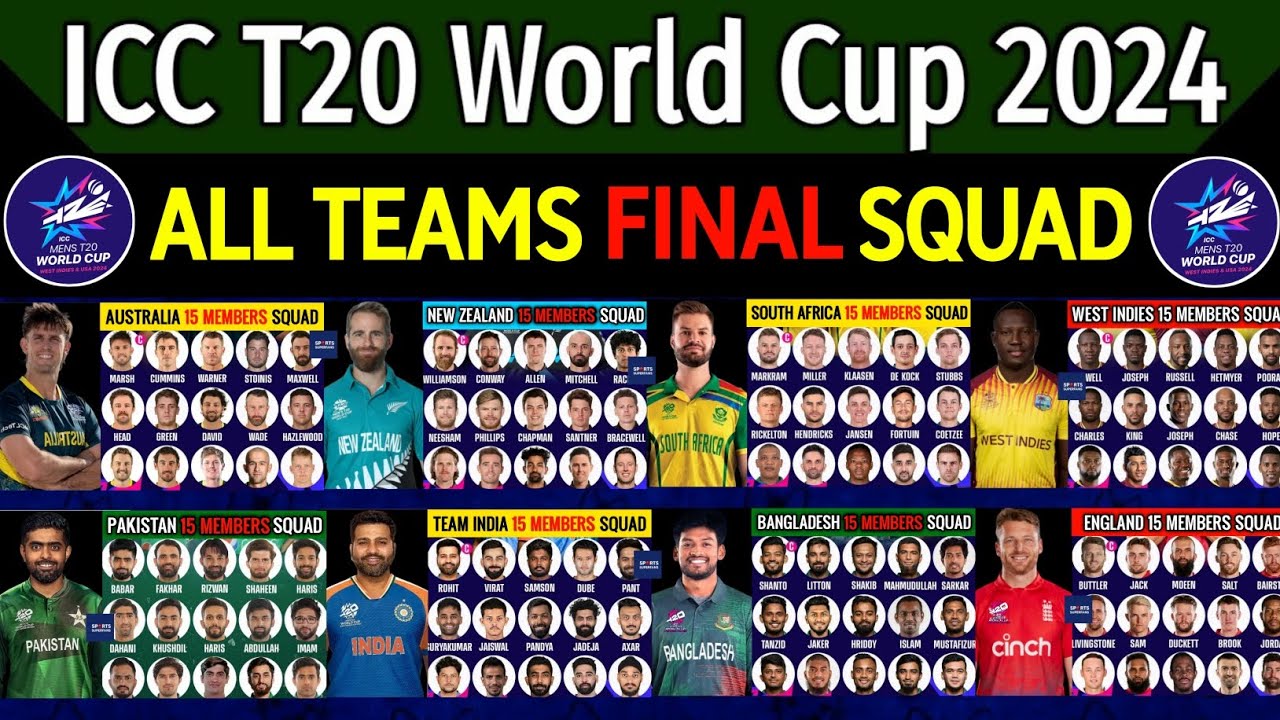 T20 World Cup 2024 - All Team Final Squad | ICC T20 Cricket World Cup 2024 All Team Squad | T20 WC24