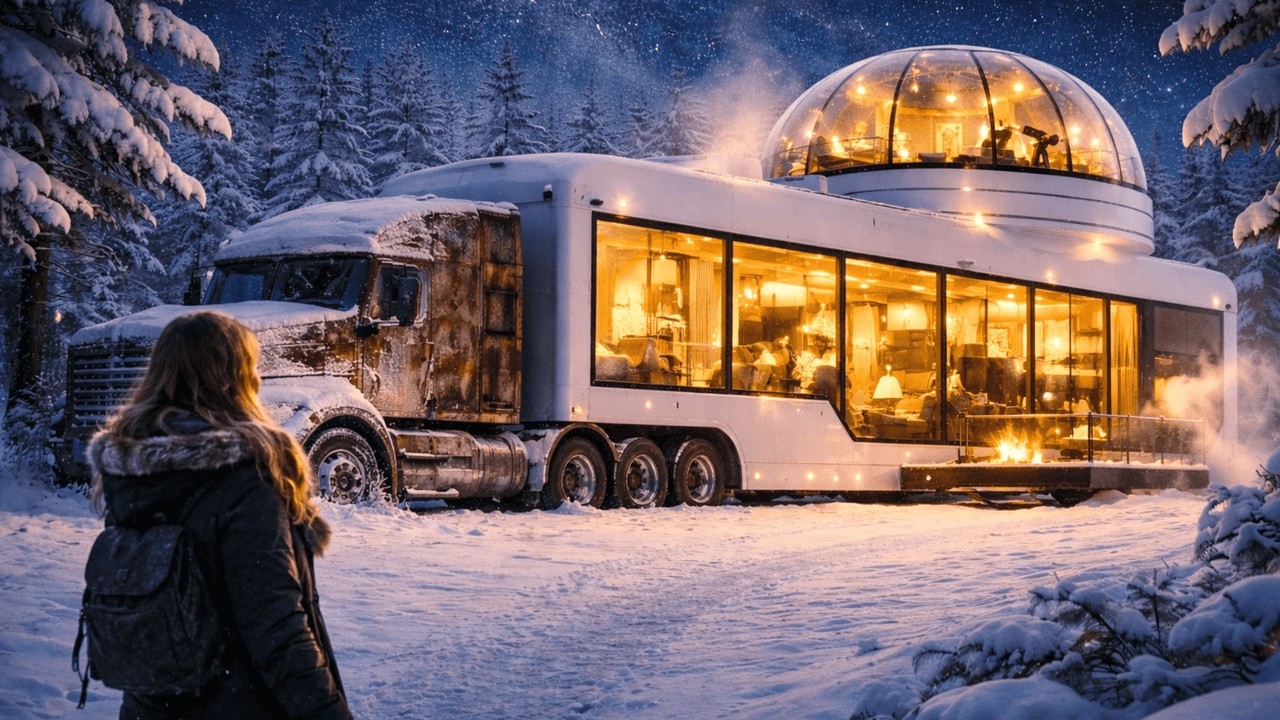 Abandoned 20-Wheeler Truck Turns Into a Luxury Glass Snow Villa | Ultimate Winter ASMR Renovation