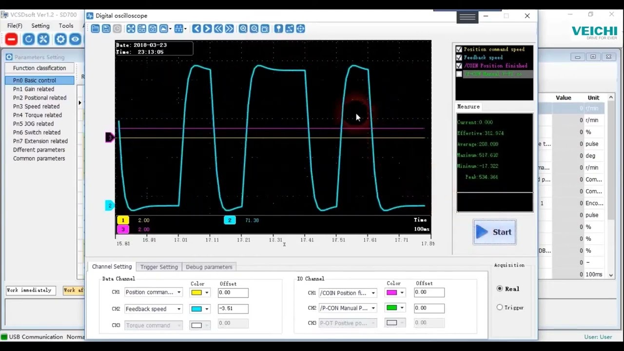 Funkcja Real Time oscyloskopu VEICHI SD700