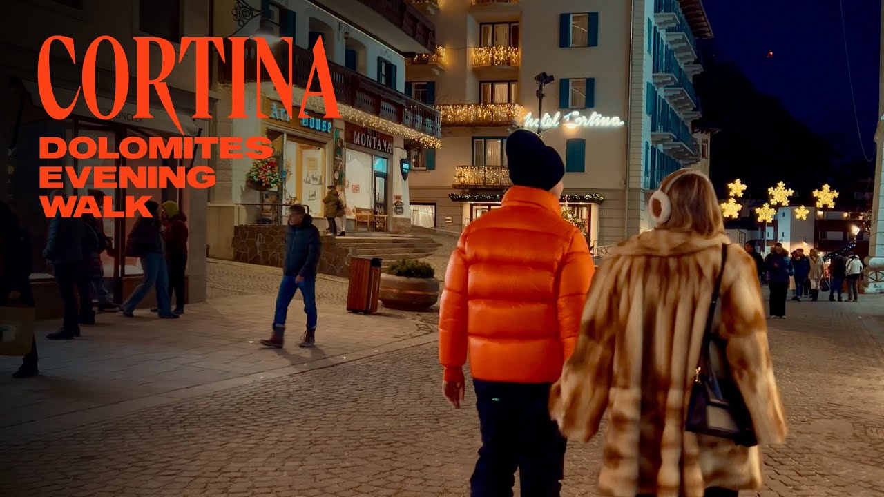Cortina Ski Village in the Heart of Dolomites, Italy Walking Tour - 4K