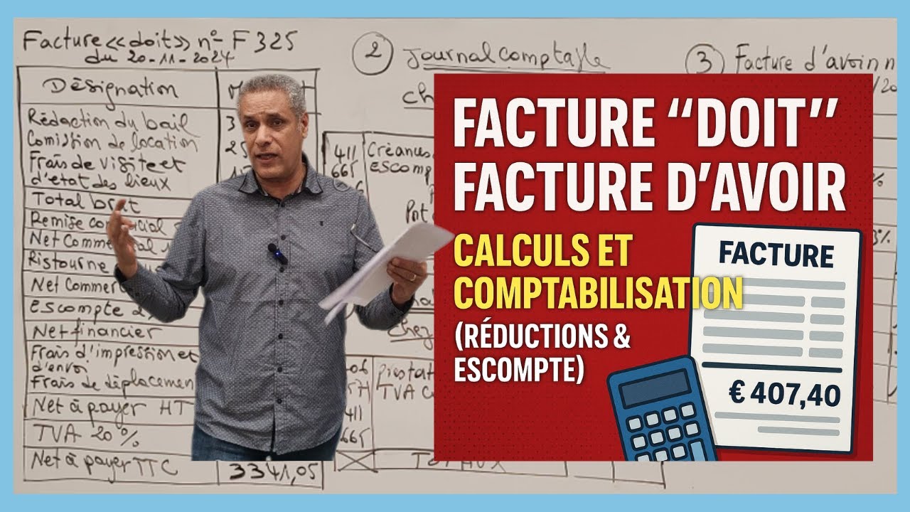 FACTURE “Doit”, FACTURE d’avoir : calculs et comptabilisation (réductions commerciales & escompte)