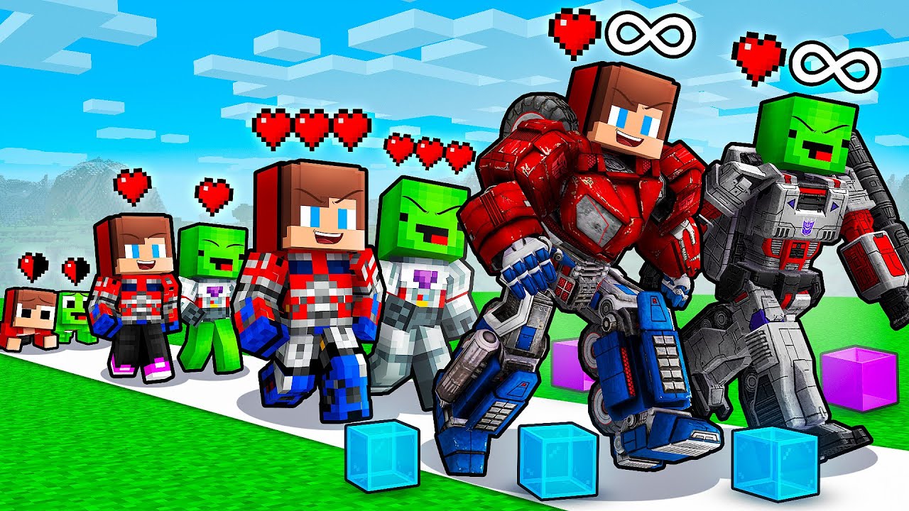 JJ and Mikey: TRANSFORMERS Evolution Life Cycle Battle in Minecraft - Maizen