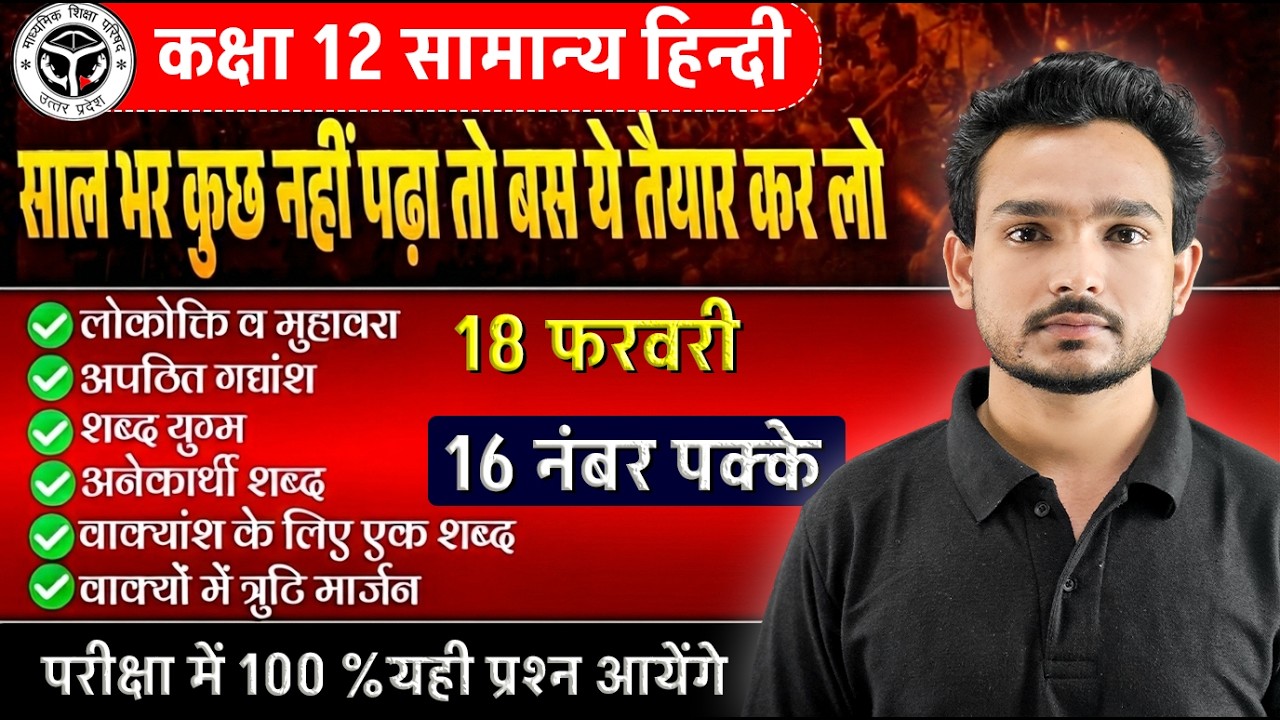 Class 12 Hindi Important Questions🔥| Hindi Important Questions Class 12 UP Board 2026