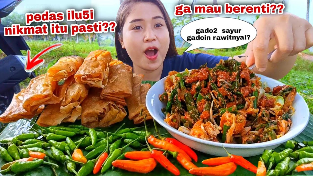CABE RAWIT DIGADOIN⁉️ MAKAN PECEL SAYUR GORENGAN LUMPIA CABE RAWIT MENTAH MUKBANG