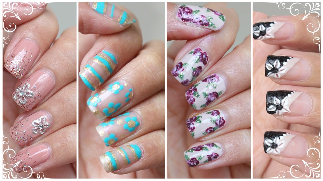 Flower Nails: 4 WAYS | NO Nail Art Tools Needed!! - Nail Art Tutorial for Beginners