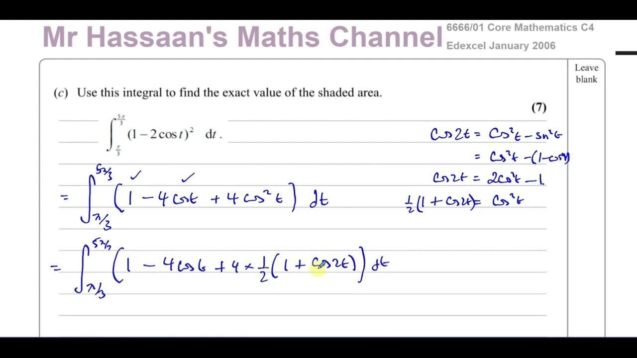 [P4] 6666/01, Edexcel, C4, (GCE), Jan 2018, Q8, Parametric Equations, Integration, Trig Functions