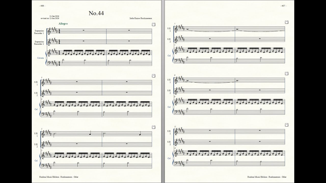 Rockzaemon : Prelude for 2 Sopranino recorders and Celesta, Odor No.44
