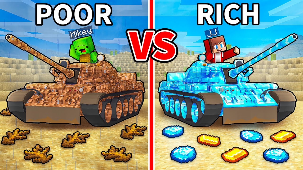 JJ and Mikey: POOR vs RICH Military Tank Battle in Minecraft - Maizen