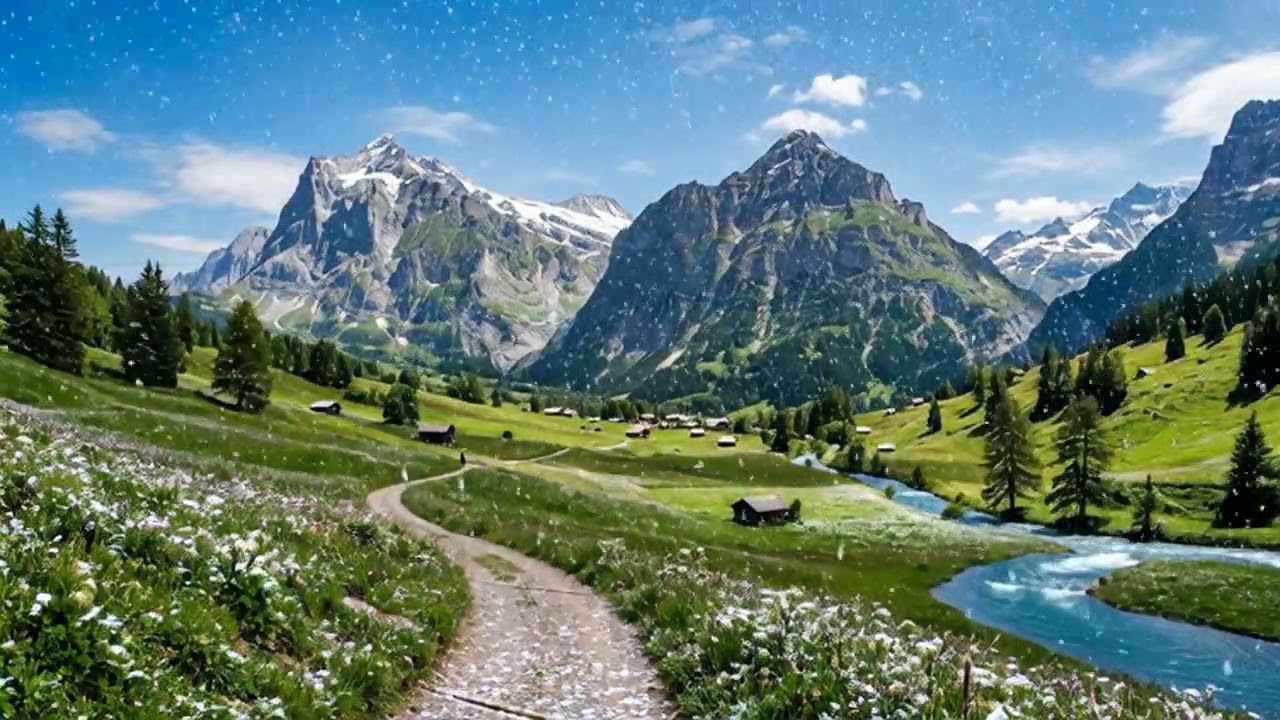 ASMR Relaxing Mountain Meadow 🌿🎶 Peaceful Nature Music & River Sounds for Deep Relaxation