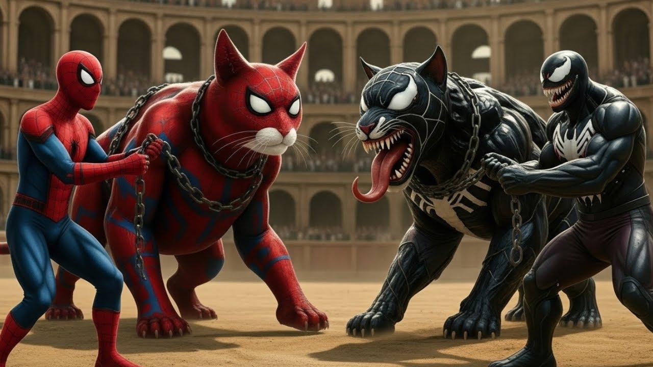 ⚔️ Ferocious SPIDER-MAN KING CAT 🆚 Massive VENOM SUPER CAT Ultimate best Animal Fights Showdown