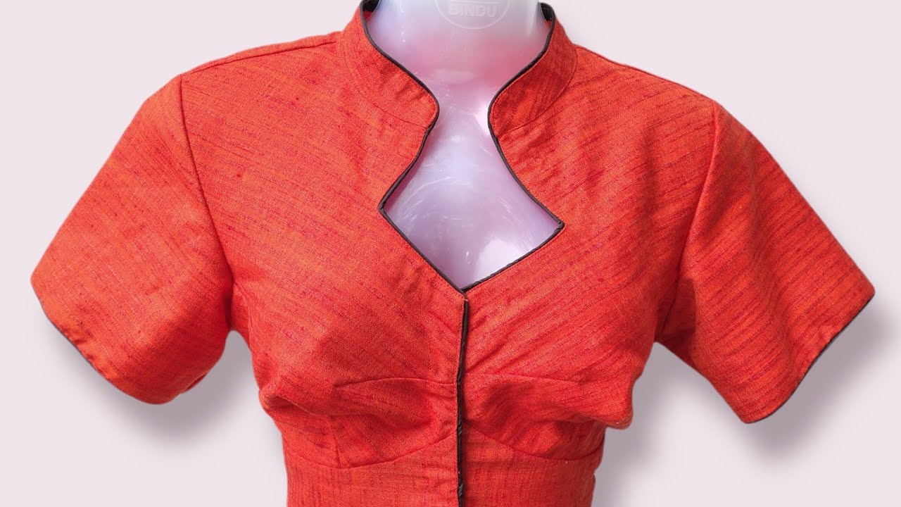 collar neck blouse thread piping stitching