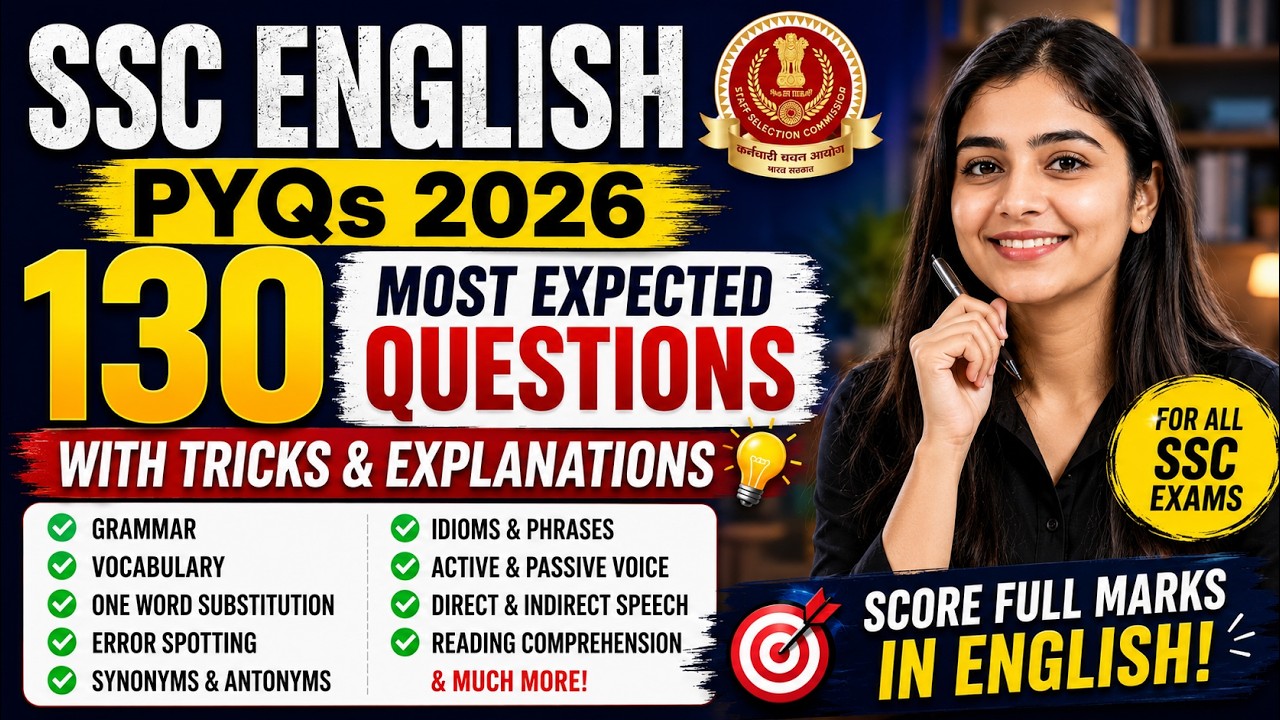 SSC English PYQs 2026 | 130 Most Expected English Questions with Tricks | Grammar + Vocabulary