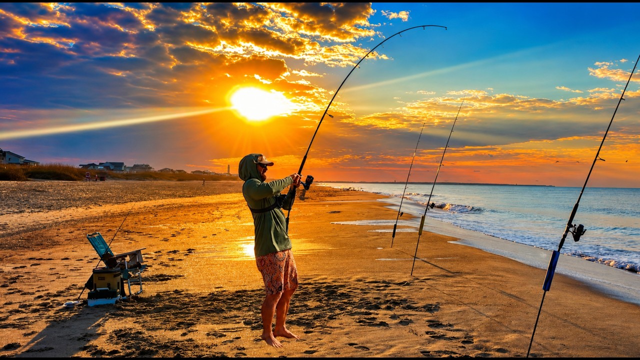 NC Surf Fishing IS ON FIRE - Surf Fishing With Fresh Shrimp
