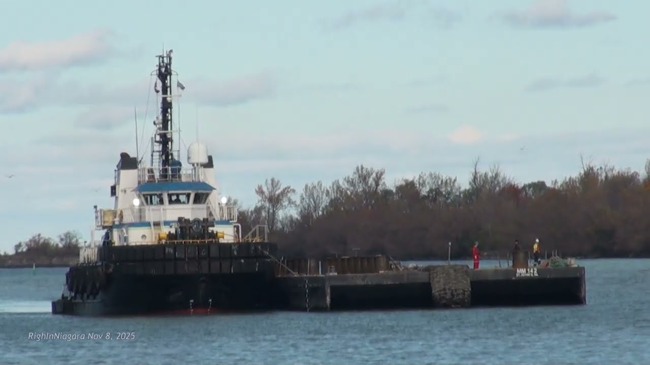 Tugs LOIS M and VIGILANT I meet at Wharf 1, Port Weller; Welland Canal major tree cull, 2025