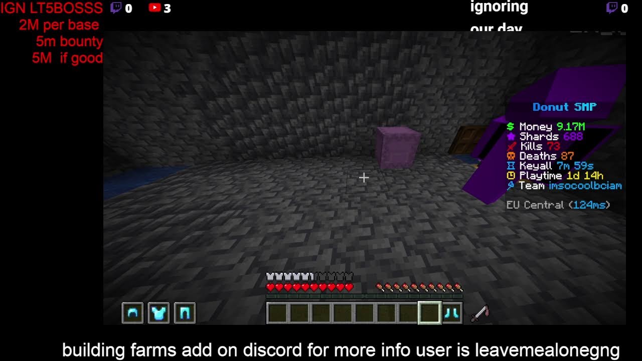 Donut smp ! 500k per base  / 50m lootdrop at 10 vieweres / gambling or auctioning