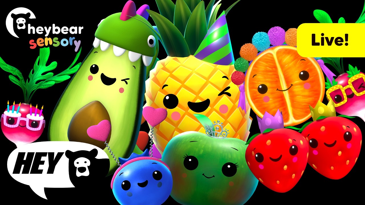 Hey Bear Sensory - Totally Dance Party! - Fruit and Veggie Live Stream!