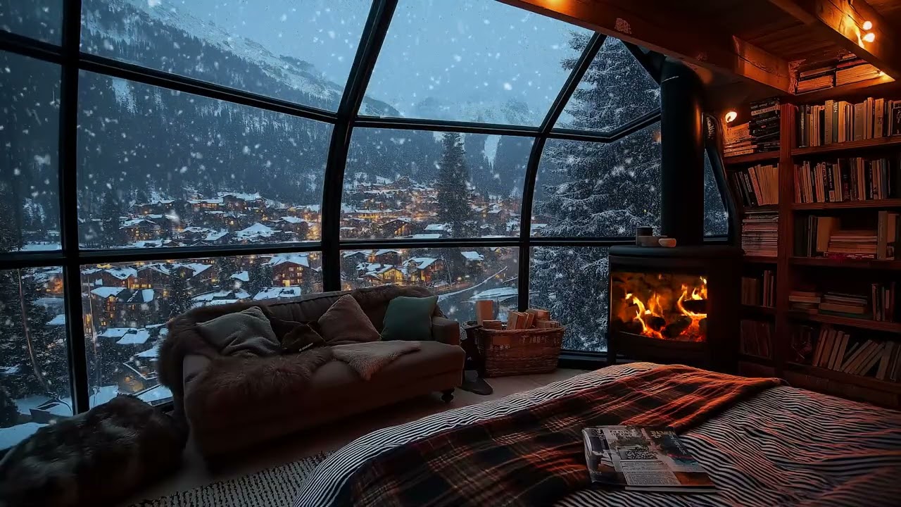 Snow Outside, Fire Inside | Cozy Winter Cabin Sounds for Gentle Sleep