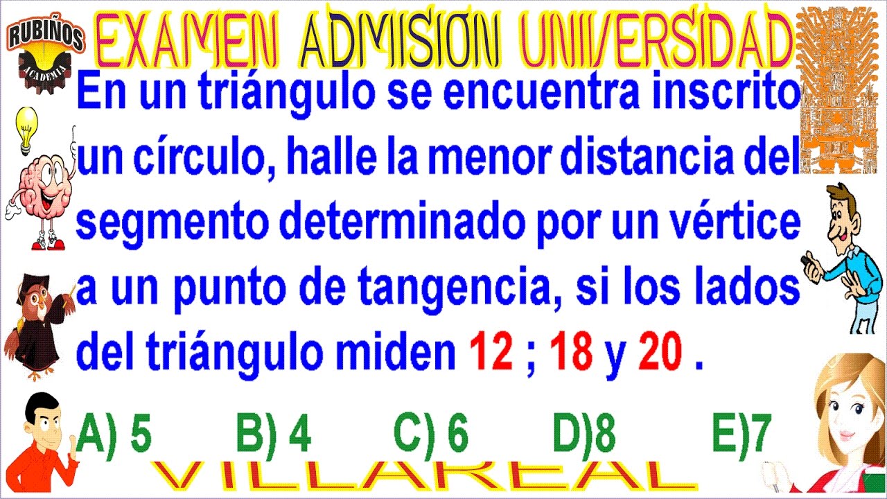 EXAMEN VILLARREAL CIRCUNFERENCIA GEOMETRÍA PROBLEMA RESUELTO SOLUCIONARIO ADMISIÓN UNIVERSIDAD  UNFV