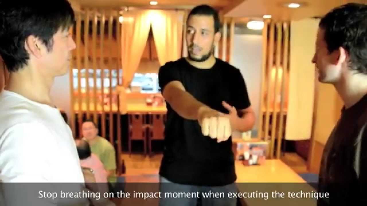 Naka Tatsuya sensei teaching Karate in a restaurant