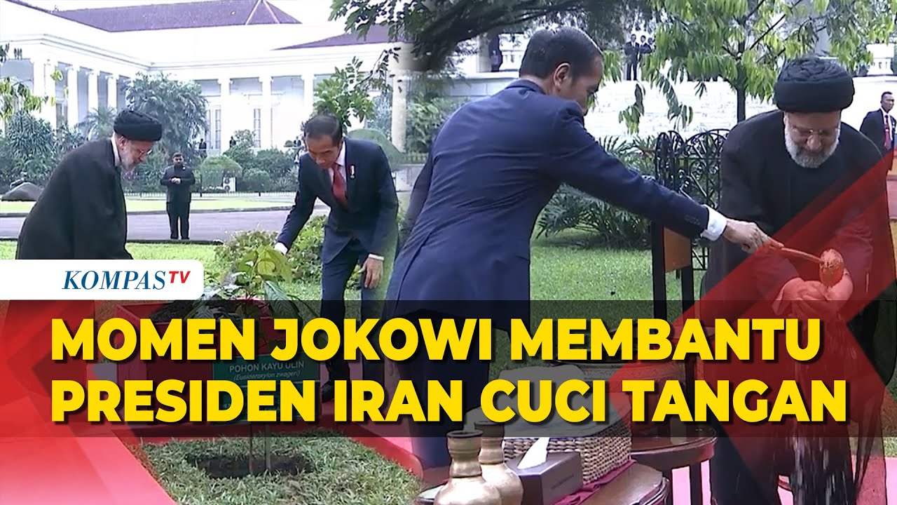 Jokowi Membantu Presiden Iran Cuci Tangan Usai Tanam Pohon di Istana Bogor