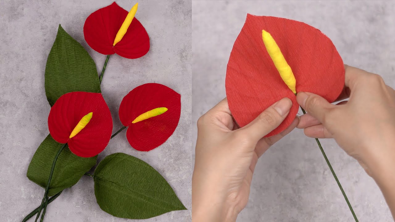 How to make anthurium flowers with crepe paper/ Paper Flower /handmade paper flowers