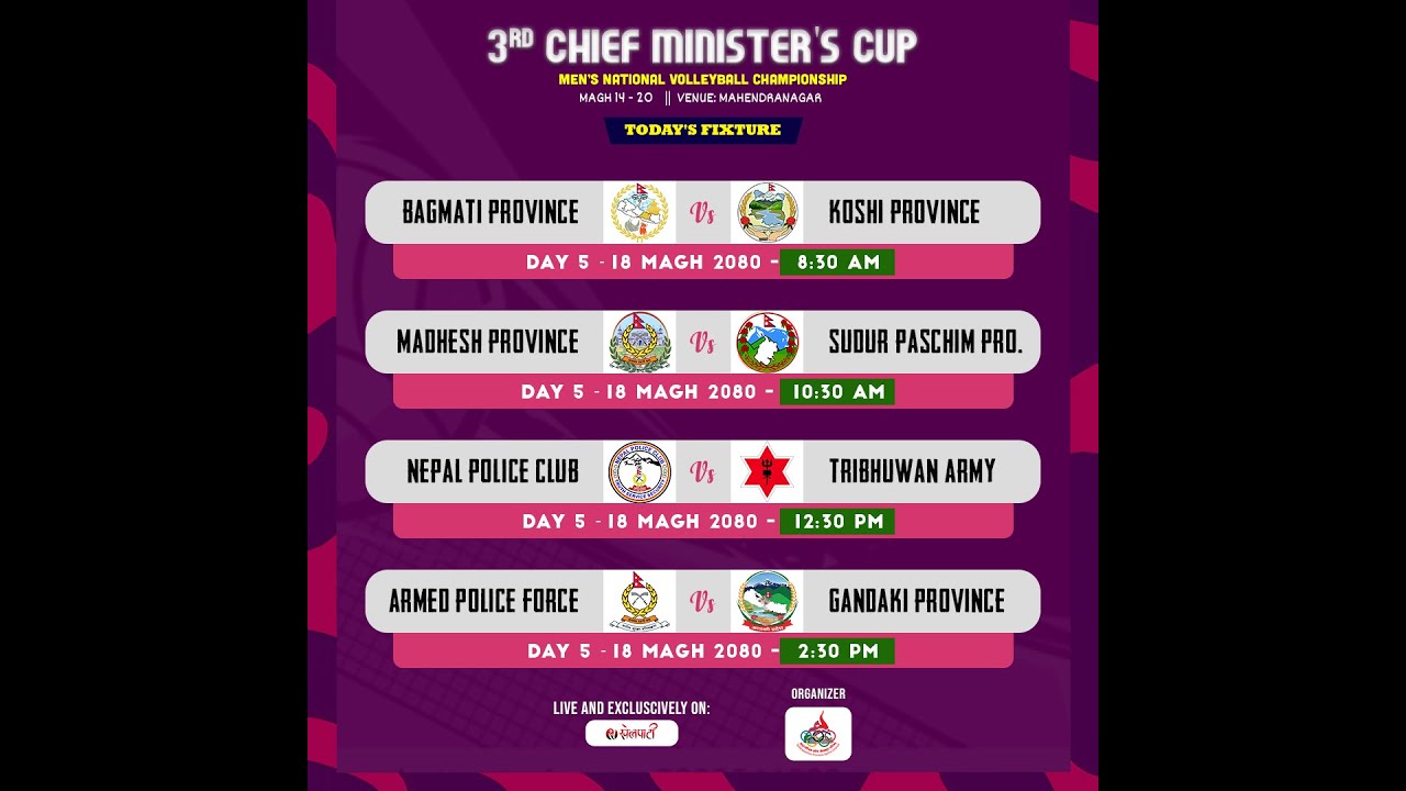 LIVE: ARMY vs APF एपीएफ विरुद्ध आर्मी  |  SEMI-FINAL तेस्रो मुख्यमन्त्री कप राष्ट्रिय भलिबल 2080