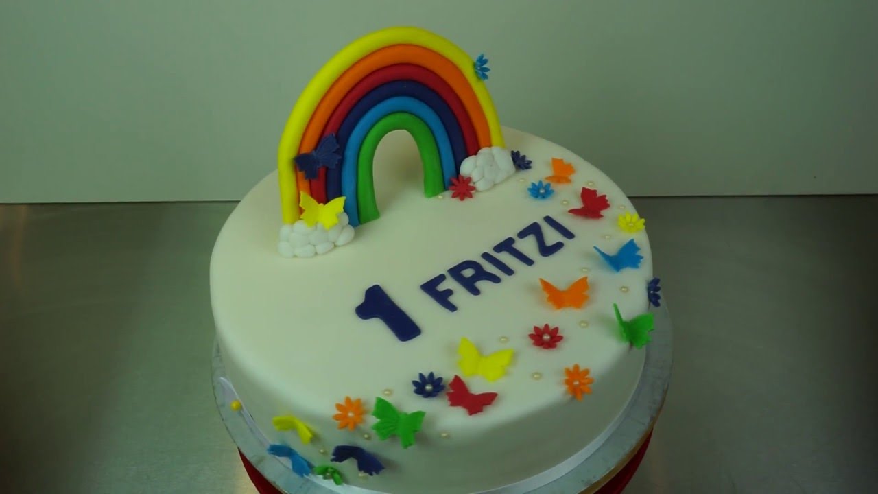 Einfache Regenbogen Fondant Torte - Regenboden Fondant Torten Tutorial - Kuchenfee