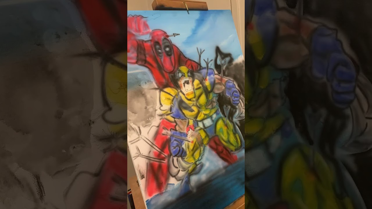 Wolverine Deadpool airbrush painting￼
