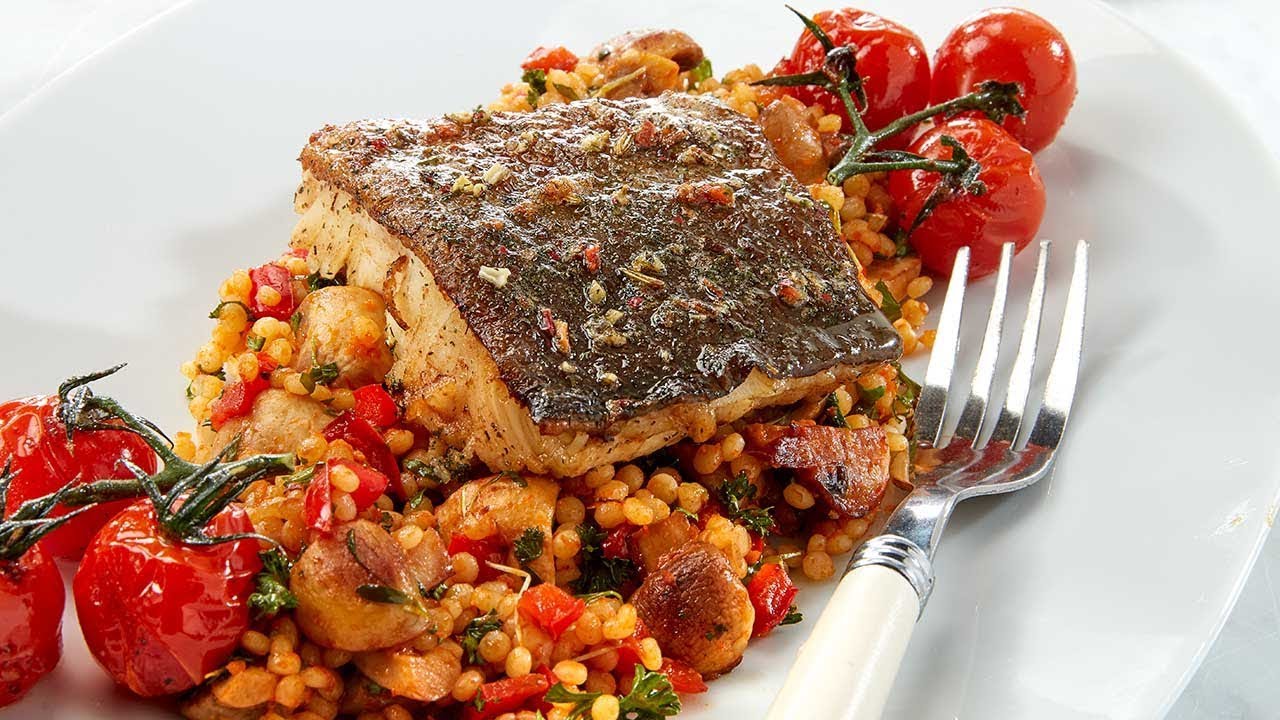 Recette Skrei aux tomates tapas et perles de couscous aux légumes - Colruyt