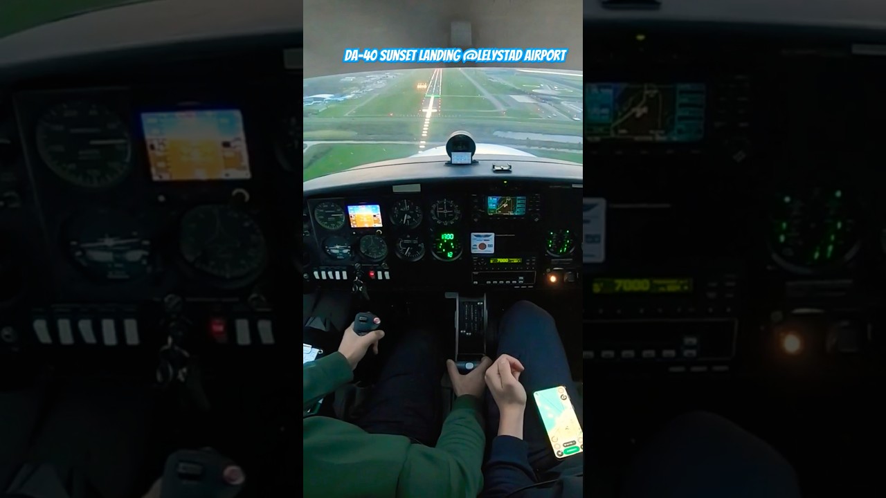 Sunset landing with the Diamond DA-40 at Lelystad airport in the Netherlands ☀️💯❤️