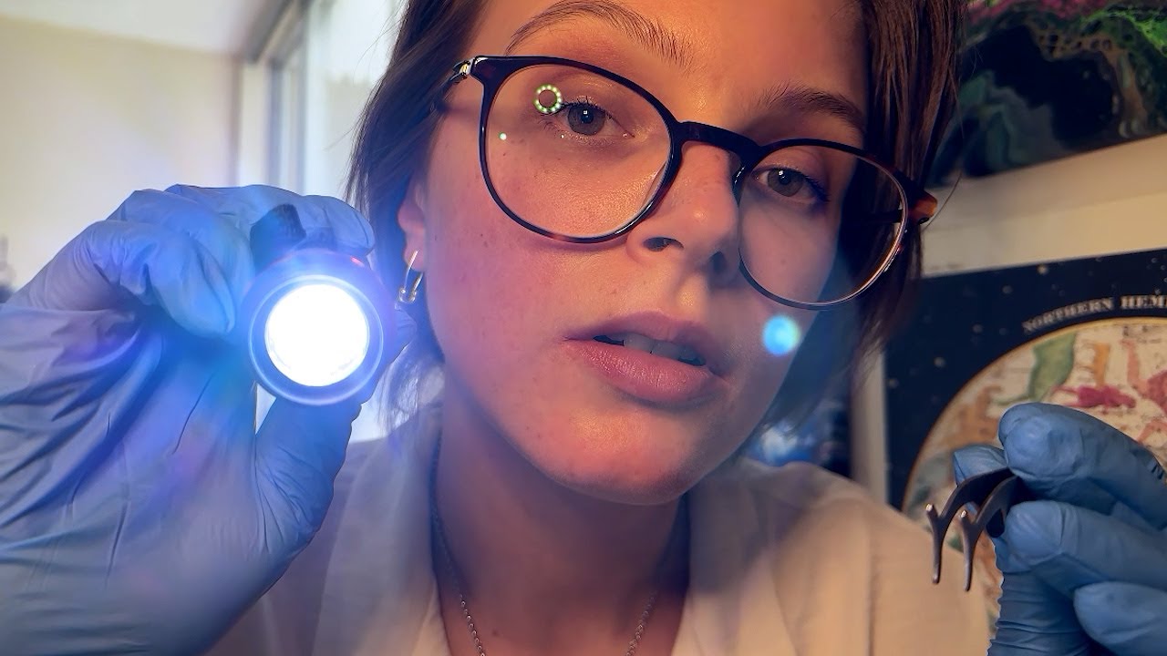 Тщательный осмотр лица и взятие образцов ASMR | Латексные перчатки, измерение, письмо, индивидуал...