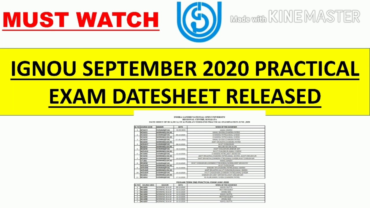 IGNOU September 2020 practical exam datesheet released || Gyaanbhandar