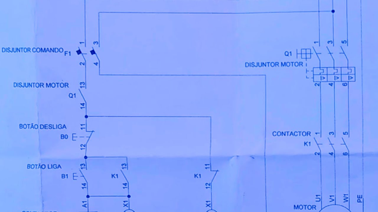 Partida direta circuito de força e de comando usando disjuntor motor e lâmpadas de sinalização