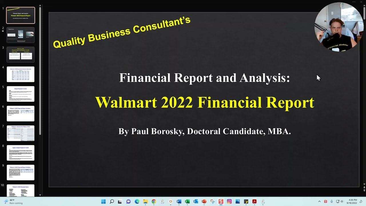 Walmart Financial Report 2022 by Paul Borosky, MBA. A Guide to Walmart Financial Analysis.